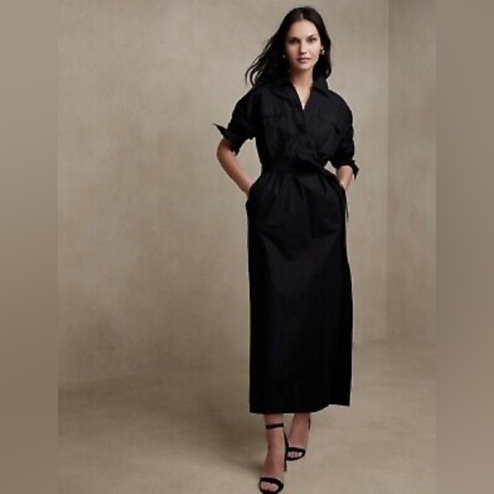 Banana Republic Poplin Shirt Dress 100% cotton, Black size Small